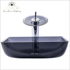 bathroom accessories Smokey Tempered Glass Sink & Faucet Set - Luxor Home Decor & Lighting