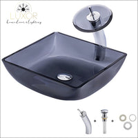 bathroom accessories Smokey Tempered Glass Sink & Faucet Set - Luxor Home Decor & Lighting