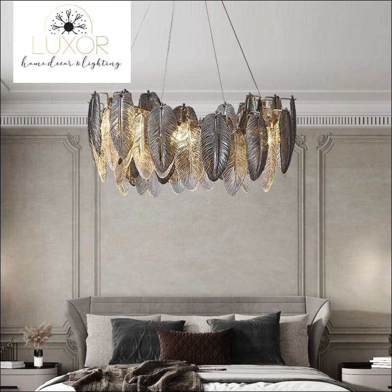 Smoky Gray Feather Chandelier - chandeliers