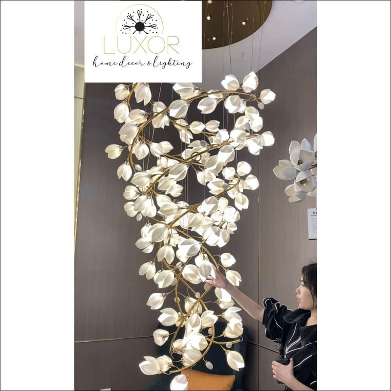Spiral Pure White Cataleya Chandelier - chandeliers
