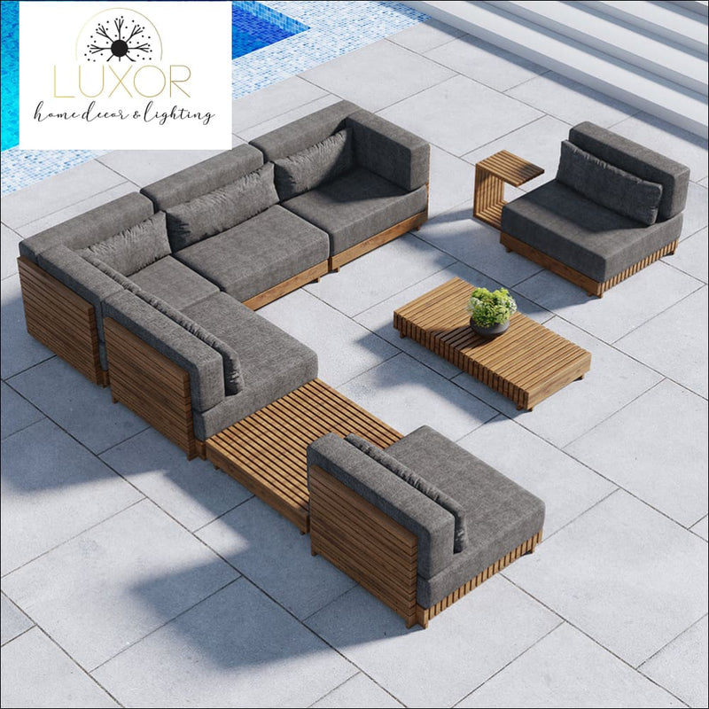 The Falls Luxury 9 Piece Teak Modular Patio Set - Outdoor Seating