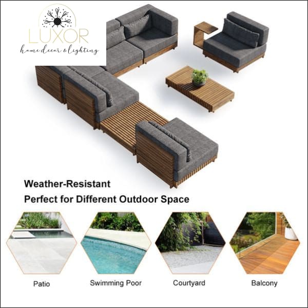 The Falls Luxury 9 Piece Teak Modular Patio Set - Outdoor Seating