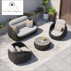 Tuslain 4 Pieces Textilene Rope Woven Outdoor Sectional Set - Black
