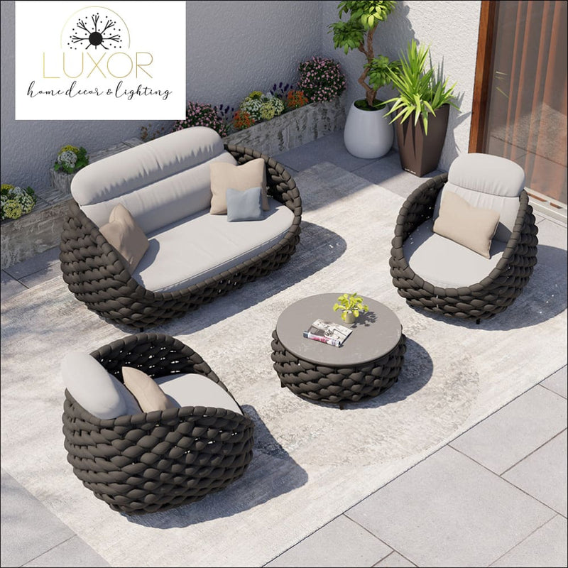 Tuslain 4 Pieces Textilene Rope Woven Outdoor Sectional Set - Black
