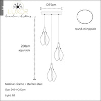 White Ceramic Magnolia Chandelier - 3 Lights - Dia20xH120cm / Cool White - chandeliers