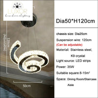 Yailine Crystal Chandelier - Dia50xH120cm / Gold / Dimmable warm light - Chandeliers