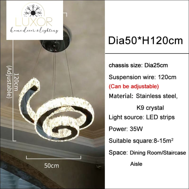Yailine Crystal Chandelier - Dia50xH120cm / Gold / Dimmable warm light - Chandeliers