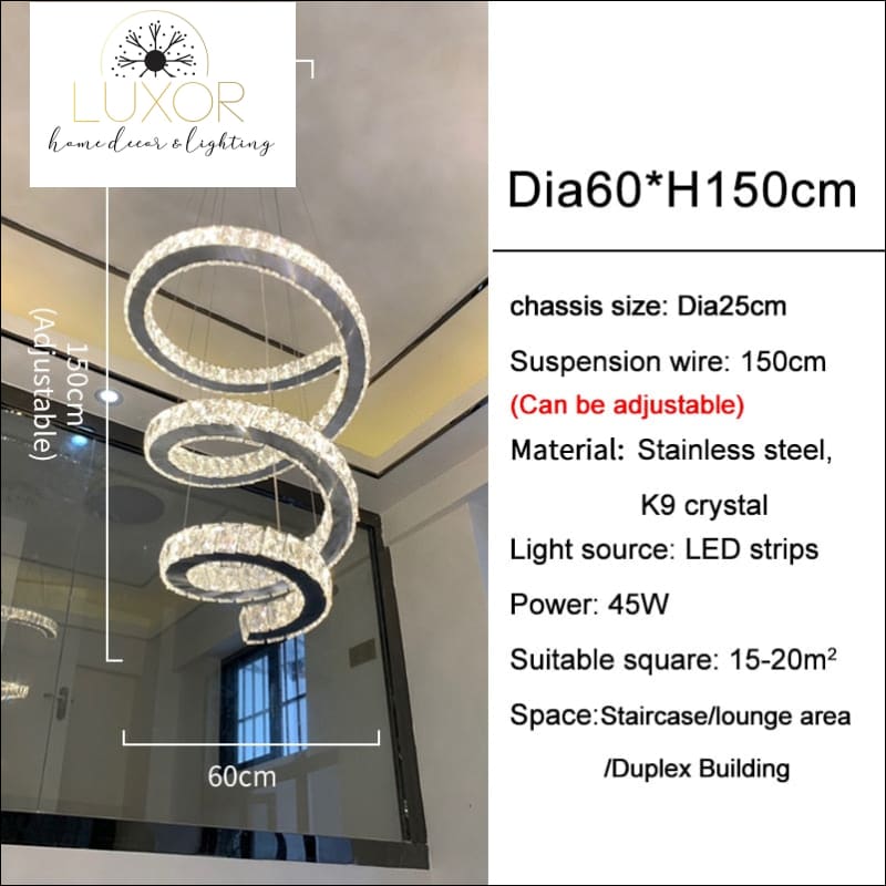 Yailine Crystal Chandelier - Dia60cmxH150cm / Gold / Dimmable warm light - Chandeliers