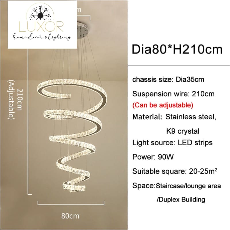 Yailine Crystal Chandelier - Dia80cmxH210cm / Gold / Dimmable warm light - Chandeliers